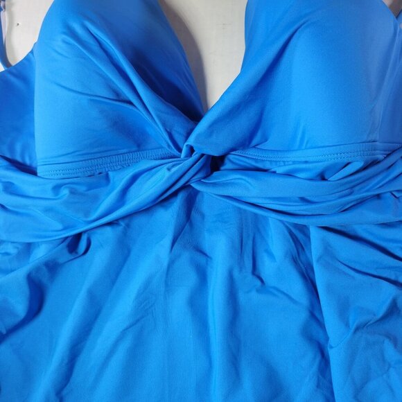 La Blanca Blue Twist Front Tie Back Adjustable Tankini Swim Top Size 16 - Picture 2 of 6